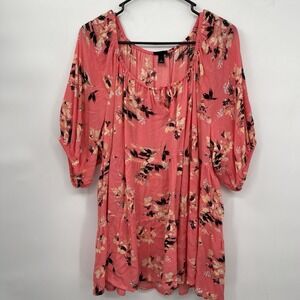 New Torrid Floral Coral Peplum Crinkle‎ Gauze Tiered Top Blouse Plus Size 1X